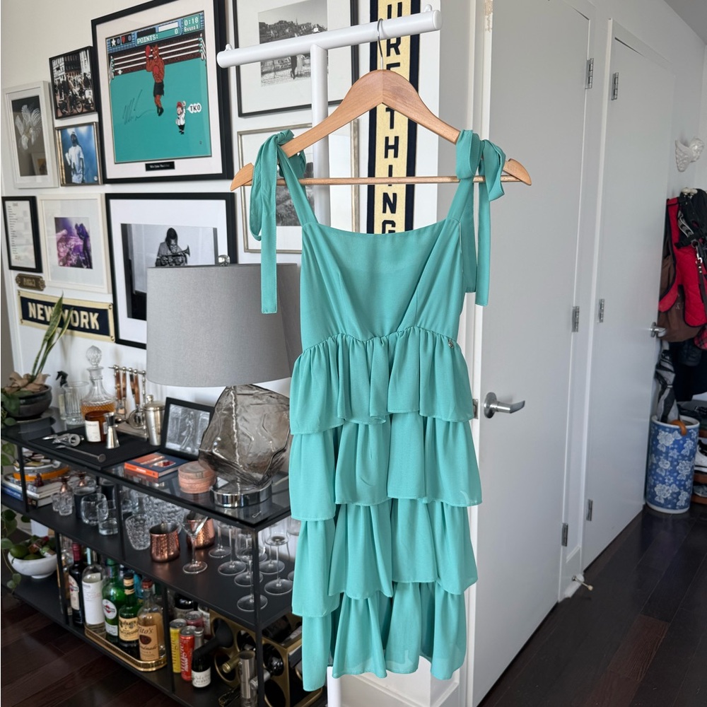 Teal Tiered Mini Dress